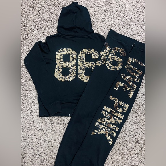 PINK Victoria's Secret 86 leopard bling hoodie / Sweatpants vintage outfit S - Picture 15 of 15